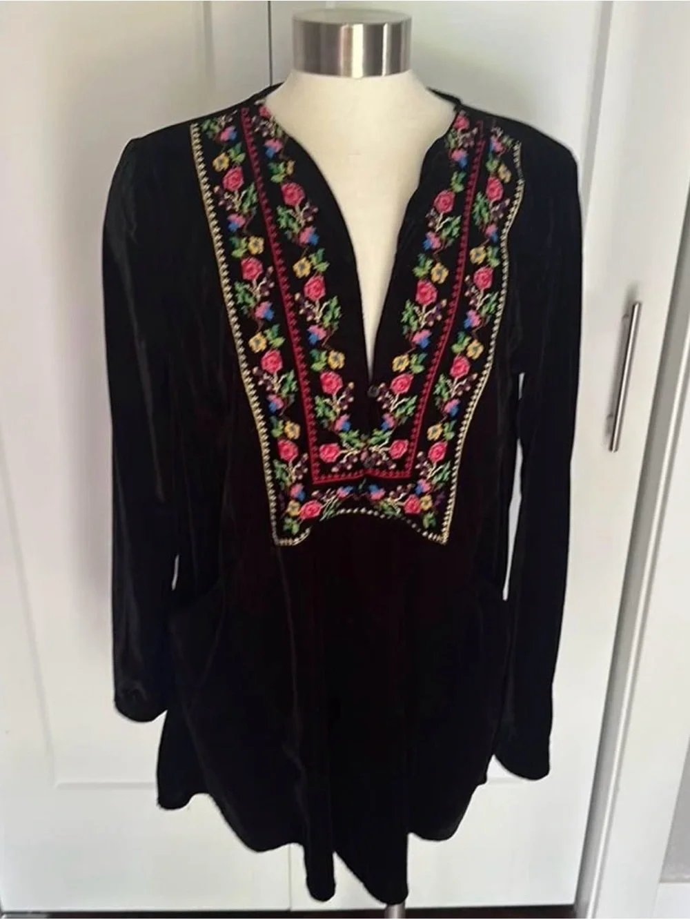 Free People Always Forever Velvet Mini Embroidered Dress Size Small